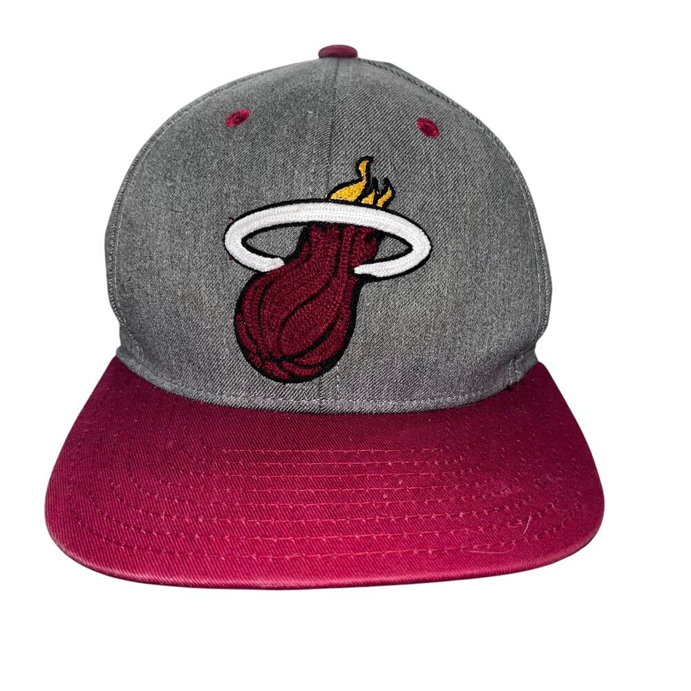 NBA Adidas Miami Heat Gray Red Logo Adjustable Baseball Hat